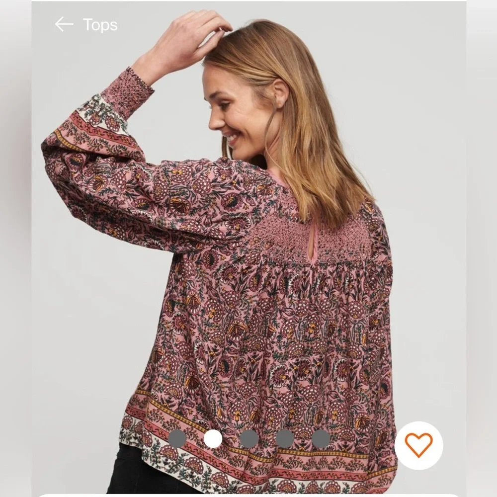 NWOT Superdry Smocked Long Sleeve Peasant Top Size 4 Mixed Print - Picture 3 of 9